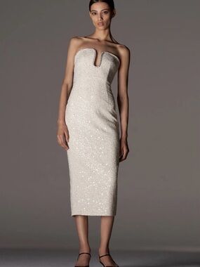 Self-Portrait Ivory Strapless Sequin Midi Dress
